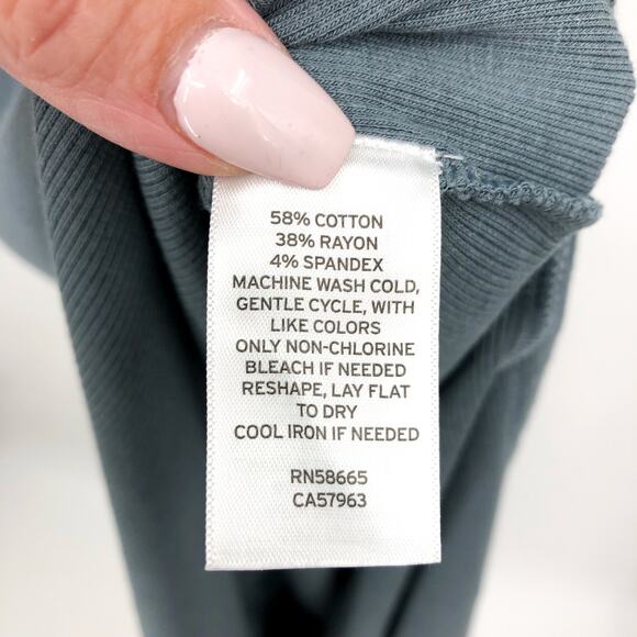 OPEN EDIT Women's Mock Neck Rib Midi Dress in Blue Weather XS Short Sleeve NWT - Picture 9 of 10